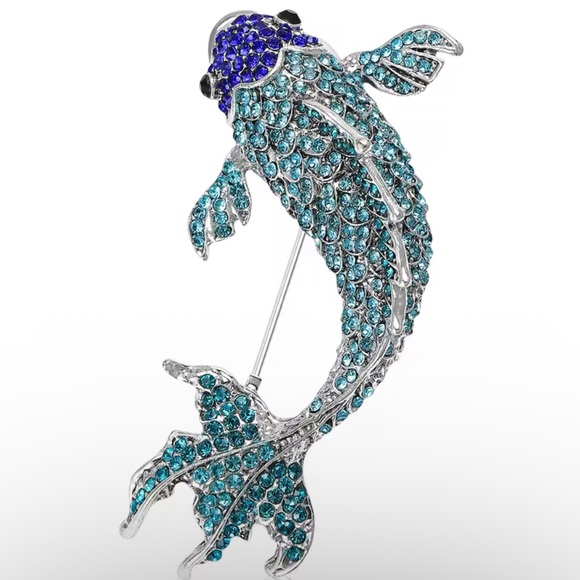 Luxe Crystal Koi Fish Statement Brooch – Deep Blue High-Grade Rhinestones - Picture 3 of 5